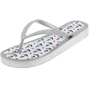 Capelli New York Nautical Anchor Wedge Silver Jelly Flip Flops Size 11